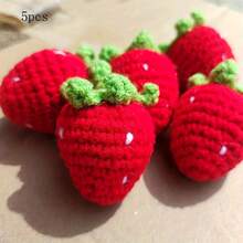 3/5/10/20/30pcs Handmade Crochet Red Strawberry Ornaments | Red And Green Knitted Wool Pendants, Suitable For Keychains, Phone Accessories And DIY Crafts - Perfect Birthday Gift Decor, Bag Charms, Playful Design, Fabric Texture, Crochet Accessories, Great For Thanksgiving - Red - View 7