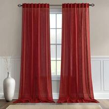 New  Linen Curtains 90 Inch Length For Living Room 2 Panels, Red Rod Pocket Back Tab Light Filtering Semi Sheer Boho Soft Linen Christmas Window Drap Farmhouse Burlap Dr Curtains For Bedroom - 紅色 52 寬 x 90 長(2 包) - 查看 1