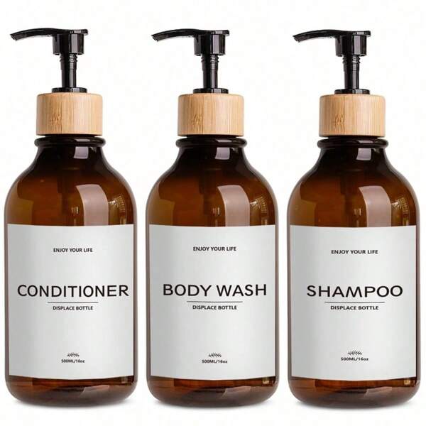 3pcs 16fl Oz/≈ 473 ML Reusable Shampoo And Conditioner Dispenser Bottle - A Set Of 3-Pump Shampoo, Conditioner, And Shower Gel Dispensers - Empty Plastic Reusable Container For Showering Back To School