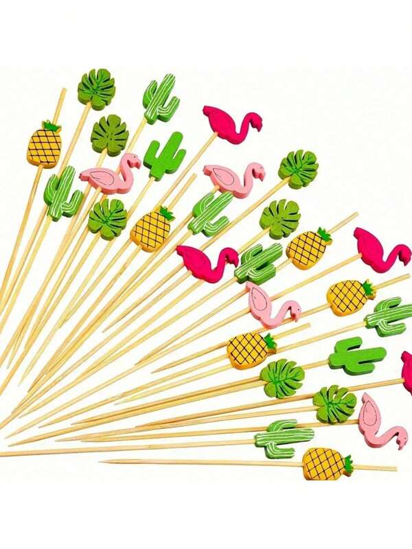 50pcs Fruit Stick Pearl Decor Cocktail Picks Summer Tropical Party Supplies (Hawaiian Set), Tropical Cocktail Picks, Hawaiian Theme Hibiscus Flamingo Decorative Toothpicks, Fruit Dessert Sticks, Tropical Cocktail Bamboo Toothpicks Flamingo Pineapple Beach Toucan Palm Leaf, Food Appetizer Skewer, For Drinks, Beach, Luau Decoration, Summer Themed Party Supplies, Appetizer Food, Hawaiian Beach Holiday Party Supplies
