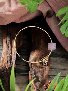 Pendentif en forme de cœur martelé avec placage cuivre bohème et imitation de quartz rose pour bracelet de femme