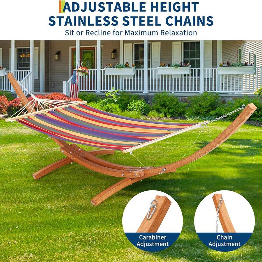Wood Hammock Stand Only, Wood Hammock Stand, Weatherproof Outdoor Hammock With Stand For Patio Backyard Indoor, Max 330 Lbs, Curved - Multicolor - View 1