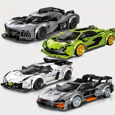 [Creative Supercar] 4 Creative Technology Vehicles Supercar Building Blocks | Supercar Model Building Blocks, Children's Toys