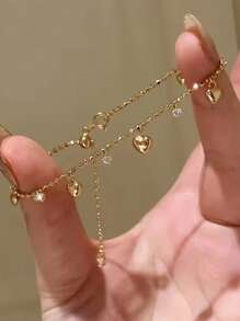 1pc Glamorous Heart & Tassel Zirconia Bracelet, Elegant & Minimalist Jewelry For Women