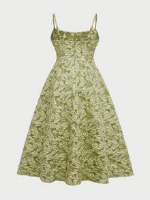 Floreya 大码优雅纯色法式高端优雅夏季婚纱，收腰修身无袖中长连衣裙，白色派对 - 軍綠色 - 查看 4