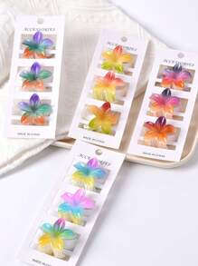 3 Peças Presilhas de Cabelo com Garra de Padrão Floral Colorido da Moda para Rabos de Cavalo Pequenos, Acabamento Brilhante, Acessórios de Cabelo da Moda para Primavera/Verão, Presilha de Cabelo Elegante