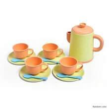 幼儿过家家茶具套装、婴儿厨房玩具套装、草编茶壶和杯子套装、女孩礼物（颜色随机）
