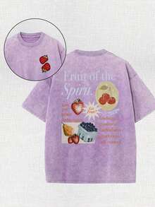 Fruit Of The Holy Spirit Christian Faith Religious Printing Vintage Washed T-Shirt, 230G, Retro Street Style. Simple And Versatile, Pure Cotton Is Of High Quality, Novel And Fashionable, And It Is A Must-Have Fashion T-Shirt For Spring And Summer. - 紫色 - 查看 1