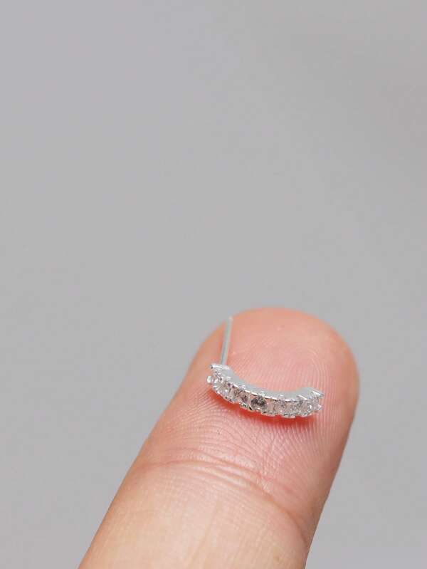 1 Pc Fine 925 Sterling Silver Nose Rings Stud L Bend CZ Nose Piercing Jewelry