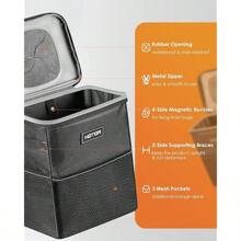 Car Trash Can With Lid And Storage Pockets - 100% Leak-Proof Organizer,  Waterproof Garbage Can,  Multipurpose Trash Bin For Car,  2 Gallons,  Black