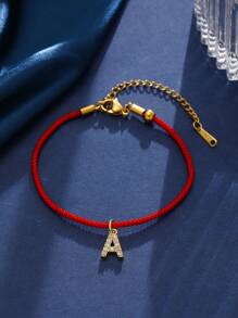 Minimalist Red String Titanium Steel Single Gold Bead Lucky Charm Bracelet