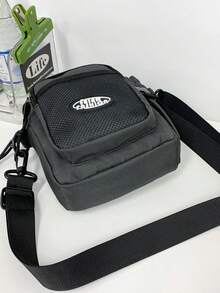 1 件男士单肩包单肩包肩带可调节拉链便携黑色纯色涤纶简约休闲时尚旅行上班出差商务学校学生男士单肩包