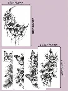 (Pack Of 5 PCS)Black Sketch Flower Tattoo Stickers, Sexy Black Sketch Flower Chain Tattoo Patterns, Waterproof, Sweat-Proof, Scratch-Resistant, Easy To Use, Suitable For Women To Attend Parties, Gatherings And Daily Use, Can Be Used For Tattoos On The Abdomen, Thighs, Collarbone, Back And Other Parts, Very Suitable For Women's Temporary Tattoos.