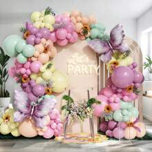 109pcs Colorful Floral Balloon Arch Kit With Purple Butterfly Foil Balloons,Suitable For Spring/Summer Baby Shower, Birthday Party, Tea Party Decoration