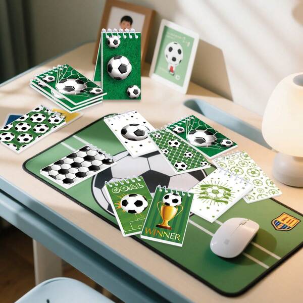 10PCS Spiral Soccer Notebooks With Trophy/Net Prints | Teens' Back-To-School Sports-Themed Stationery(Some Accessories Are Random)