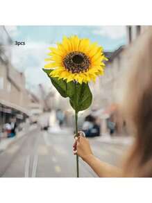 3 Packungen Künstliche Sonnenblumen im Glamour-Stil mit abnehmbaren Köpfen - Vollblühende Seidensonnenblumen mit langen Stielen für Heim- und Hochzeitsdekoration