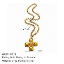 1 件新款条纹心形十字架吊坠粗链不锈钢项链，时尚百搭可调节女士项链，适合日常佩戴和度假