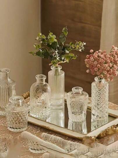 1Set Vintage Mini Flower Vase, Various s, Small Bud Vase Centerpieces,Clear Pot Carving Perfect Rustic Wedding, Gathering Tafel ation,Home ,Flower Vase,Centerpiece,Table Moderne Bohemian Room Glass