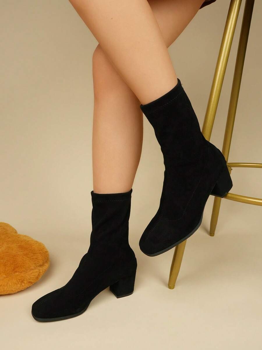 1 Paio di Stivaletti alla Caviglia Casual e Comodi da Donna con Cerniera sul Retro, Stivaletti alla Caviglia  Casual da Donna per Vacanze, Stivaletti alla Caviglia da Donna per Autunno/Inverno - nero - Visualizzare 1