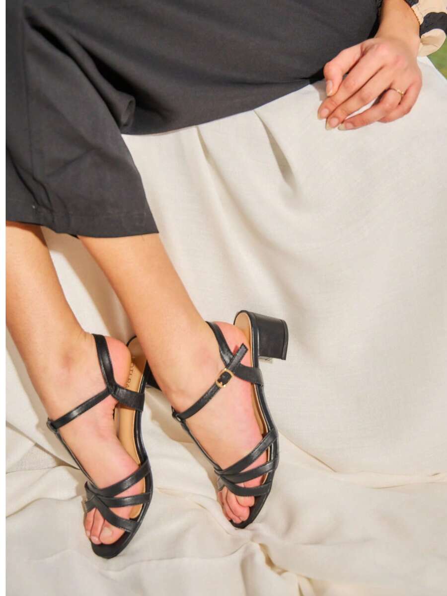 Damen Vintage elegante verknotete High Heel Sandalen, Sommer - Schwarz - Übersicht 1