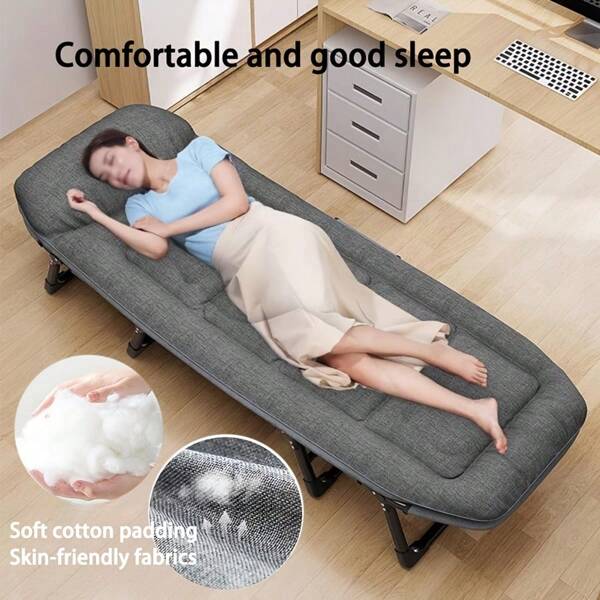 [6-Speed Adjustable Sleeping Bed] 6-Speed Adjustable Sleeping Bed, Folding Camping Bed, Portable Folding Bed, Comfortable Mattress And Pillow, Breathable Fabric, Thick Steel Frame, Free Blanket And Eye Mask, Nap Nap Bed, Single Companion Bed, Suitable For Outdoor Office Home Use.