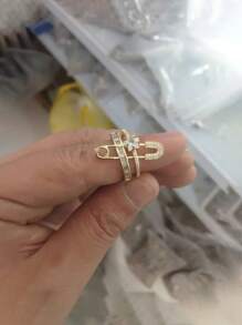 1pc Rhinestone Opening Adjustable Ear Clip Copper Personalized Pin Ring Design Five-Pointed Star Ear Clip