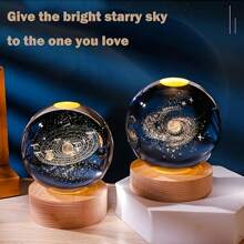 6cm 3D Planet Crystal Ball LED USB Night Light Solar System Galaxy Table Lamp Moon Sphere Saturn Planets Decorative Lamp For Bedroom Decoration Birthday Gifts, Warm White Lights