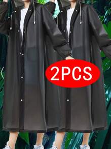 1/2/3pcs Black Reusable Rain Poncho - Fashionable Camping And Outdoor Activities Rainwear - Thick EVA Material Provides Ultimate Protection