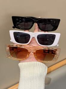 1/2/3 piezas Gafas con marco de plástico retro con diseño geométrico para uso al aire libre y viajes, accesorios de moda decorativos, accesorios de playa para mujeres, gafas, ropa básica de otoño e invierno para mujeres, cadena de regalo casual de negocios, vestido elegante, adecuado para vacaciones en la playa, al aire libre, viajes