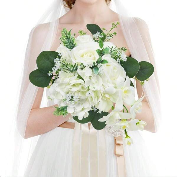 Bridal Wedding Bouquet - Artificial Silk Rose Bridal Bouquet, Retro Wedding Centerpiece Decor, Fake Flowers For Bridal And Bridesmaid, Wedding Party Decor