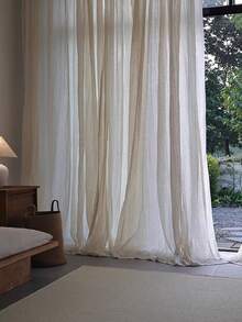 Cirelle 1pc Linen-Style White Sheer Curtain, Japanese/Vintage Style For Living Room Bedroom Cafe, Translucent