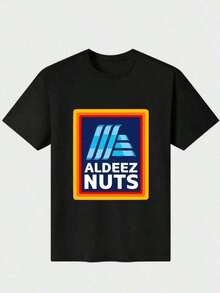 Camiseta de algodón 100% puro y pesada de 220g con estampado digital divertido de etiqueta de tienda de comestibles Aldi Aldeez Nuts - Negro - Ver 1
