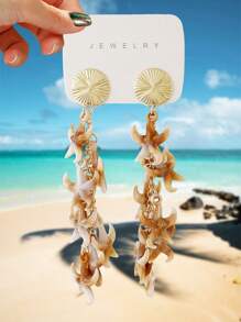 1 Par de Pendientes Bohemios con Colgantes de Mariposa, Estrella de Mar y Concha, Excelentes Regalos para Damas y Niñas, Accesorios para Playa, Casual y Fiesta