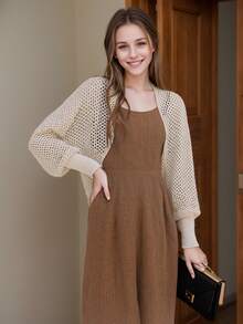 1 件女士新款短款冰丝披肩、空调袖披肩开衫、针织连衣裙罩衫 - 米色 - 查看 13