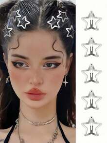 30 件星星发夹 2000 年代 Y2K 按扣发夹防滑星星发饰银色金属发夹适合女孩女士（可选均码 - 30 件）、爪夹、发夹、发夹 - 銀色 - 查看 1