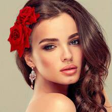 1 Piece Women's Rose Hair Clip Rose Side Comb Flamenco Flower Day Of The Dead Costume Mexican Wedding Party Mother's Day Hair Accessory - 1 miếng màu đỏ - Xem 9