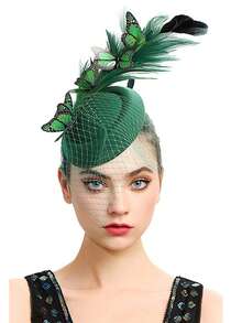 1 件蝴蝶肯塔基头饰德比迷人帽子羽毛鸡尾酒茶会迷人头饰头带女士、发饰、小帽子、迷你迷人、迷你帽 - 彩色 - 查看 3