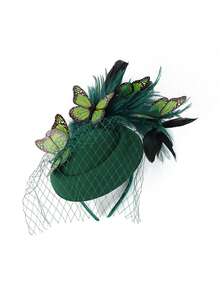 1 件蝴蝶肯塔基头饰德比迷人帽子羽毛鸡尾酒茶会迷人头饰头带女士、发饰、小帽子、迷你迷人、迷你帽 - 彩色 - 查看 8