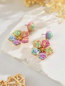 OOQ 1 Pair Handmade Woven Rattan Colorful Floral Boho Style Earrings, Minimalist Design With High-End Floral Tassel, Suitable For Women's Daily, Vacation, Party Wear (Handmade With Minor Imperfections) - Mixed Color - View 2
