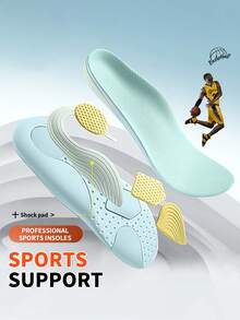 1 Pair Arch Support Athletic Shoe Insoles For Men & Women, Breathable Moisture-Wicking Shock-Absorbing Outdoor Training Shoe Accessories - Moon Yellow - View 3