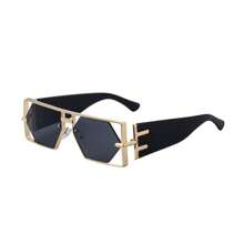 1pc New Arrival Fashion Square Hollow-Out Sunglasses For Men, Retro Casual Street Style, Elegant High-End Metal Frame Sunglasses, UV Protection Suitable For Daily Wear, Sunglasses For Men