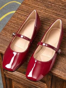 女士时尚方头一脚蹬黑色休闲鞋，百搭办公装，户外活动，高品质，舒适平底玛丽珍芭蕾平底鞋，派对/婚礼，红色