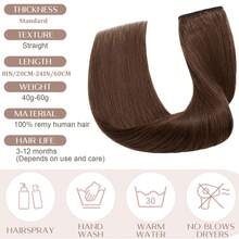 8-24in Natural 100% Remy Human Hair Extensions One Piece Clip In Weft Half Full Head 5CLIPS Seamless Easy To Install Black Brown Blonde Highlight - #12P613 Highlight Blonde - View 8