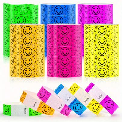 Neon Smiling Face Wristbands - Glow In The Dark Party Wristbands For Music Festivals, Clubs, Parties, Christmas, Halloween, Carnival, Raves, LED Light Up Bracelets For Concerts, Gatherings, Park Events, Holiday Celebrations