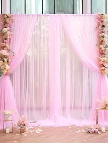2/4 Stück weiße transparente Hintergrundvorhänge, 2025 Neujahrs Dekorations Banner, weißer Hochzeitsbogen Schleiervorhang, Hochzeitsparty Hintergrundtuch, Brautparty Geburtstags Dekorations Zubehör, Hochzeits Zubehör, Hochzeits Dekorations Tüll, Hochzeits Gastgeschenk, Valentinstag Dekoration, Bühnen Dekoration Tüll - Pink - Übersicht 3