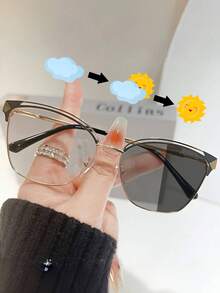 一副双色金属猫眼眼镜，复古甜美个性时尚电脑眼镜，可配近视镜片或透明镜片，户外变色时尚眼镜 - 彩色 - 查看 7