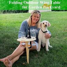 Mesa plegable de vino para exteriores para maceta: soporte de vino para playa y jardín, mesa de viaje y camping para exteriores, diseño de cruz de madera, adecuada para muebles de patio