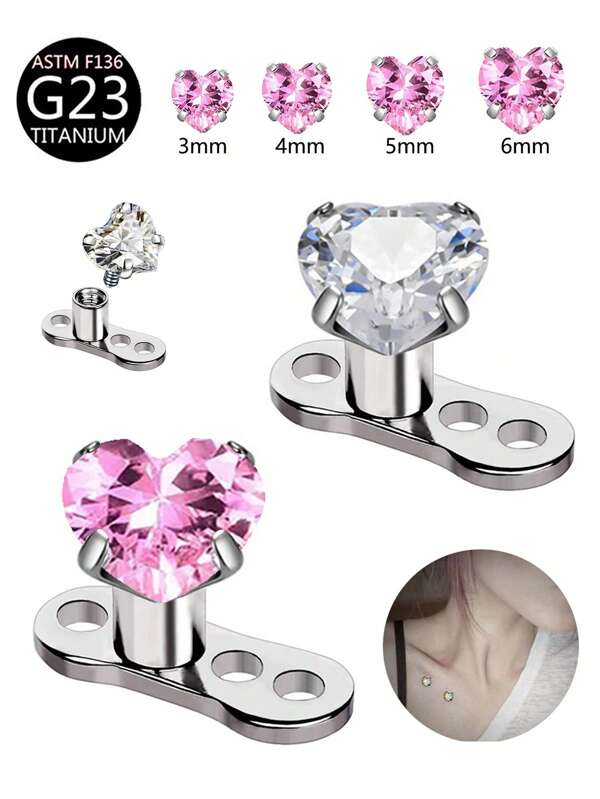 1 pieza Anclaje dermal con forma de corazón de zirconia y titanio para perforación de piel