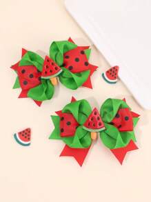 2pcs Red Fruit Hair Bow Clips For Girl,Fabric Watermelon Decor Bow Hair Clips,Fashion Alligator Clips Hair Accessories For Gifts