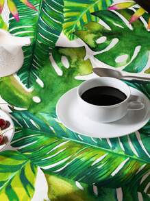1pc Tropical Leaf Printed Tablecloth, Modern Polyester Rectangular/Round Waterproof Tablecloth, Digital Printing Suitable For Living Room, Outdoor Dining, Small Round Table